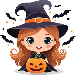 halloween witch with pumpkin vector