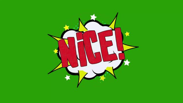nice Word cartoon bubble explosions Popup Style Expressions Colored Bomb, nice Pop Art Comic Text Animation with Exploding Cartoon Bubbles on Green Screen Background in 4K Motion Graphics.
