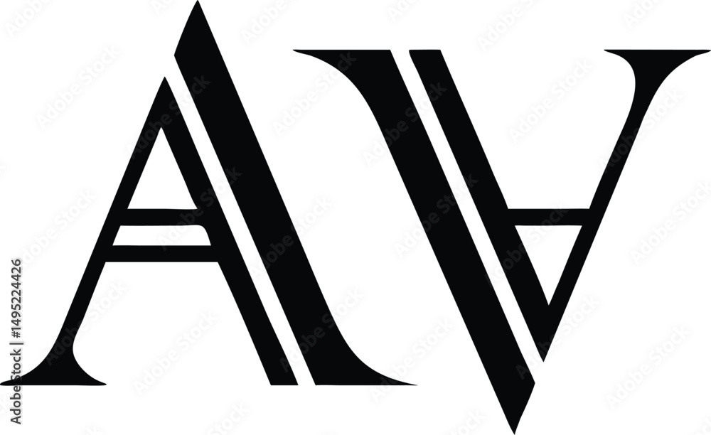 Poster minimalist logo design featuring letters a and v in a flat monogram style