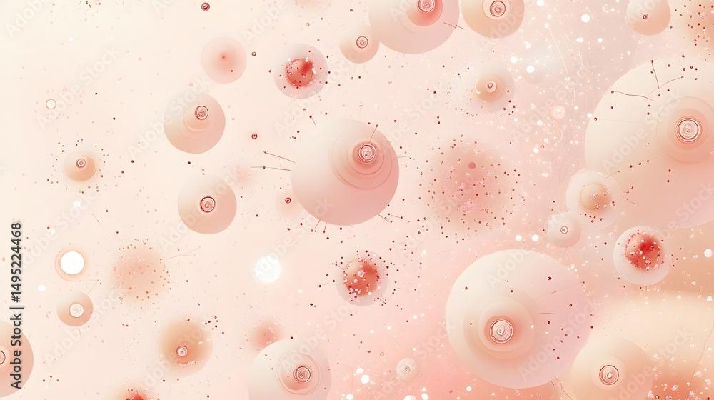 Poster abstract representation of many floating soft pink shapes.