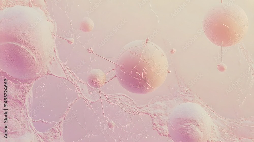 Poster abstract pastel spheres and delicate structures in soft light.