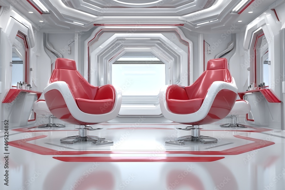 Poster the interior of a spaceship, exemplifying retrofuturism, was brought to life by a neural network uti