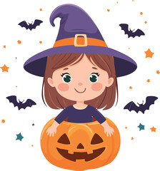 halloween witch with pumpkin