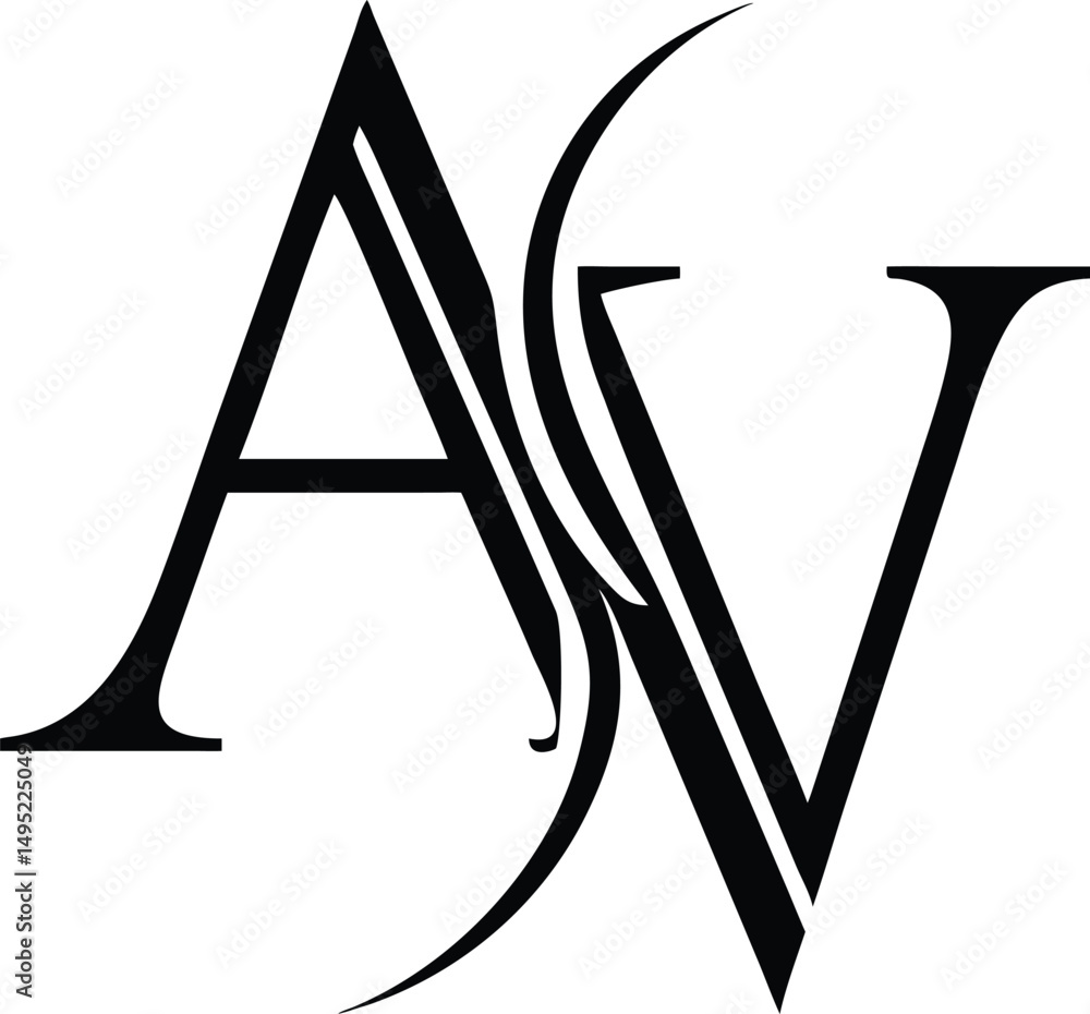 Poster minimalist monogram logo design featuring letters a and v in a simple style
