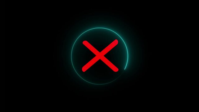 Error or warning indicator Caution alert icon with a red line and a red X. alpha channel X sign for grunge background and action transitions, titles and animation effects. 4k