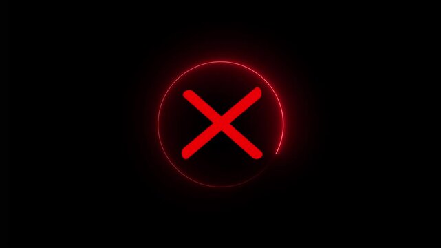 Error or warning indicator Caution alert icon with a red line and a red X. alpha channel X sign for grunge background and action transitions, titles and animation effects. 4k