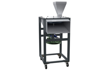  an industrial processing machine, possibly a shredder, granulator, or chipper.  a top-loading hopper and a side discharge chute, this equipment CASSAVA ONION POTATO CHIPS CRACKERS THINLY CUT on a PNG