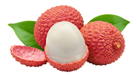 Fresh Lychee Fruit with Cross-Section Isolated on transparent background