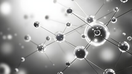 Abstract illustration of molecular connections in grayscale.