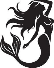 Elegant Black Mermaid Silhouette with Flowing Hair
