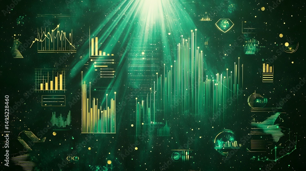 Poster abstract digital graphic with data visualization elements.