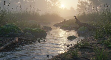Obraz premium River Scene for 3D Design – Stunning Nature Landscape Reference for 3D Modeling and Animation