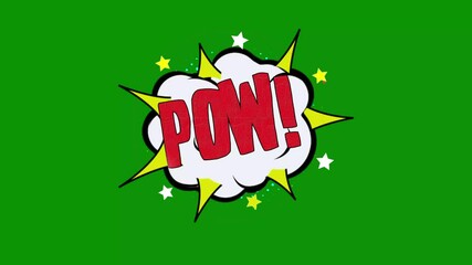 pow Word cartoon bubble explosions Popup Style Expressions Colored Bomb, pow Pop Art Comic Text Animation with Exploding Cartoon Bubbles on Green Screen Background in 4K Motion Graphics. - Powered by Adobe