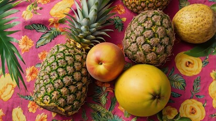 Colorful Tropical Fruit Flat Lay in Summer Light