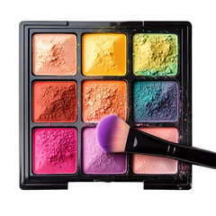 Open Makeup Palette with Vibrant Powders and Soft Textures Isolated on Transparent Background