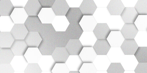 Fototapeta premium Abstract pattern with hexagonal white and gray technology line paper background. Hexagonal 3d vector grid tile and mosaic structure simple style hexagonal graphic concept. Futuristic surface design. 