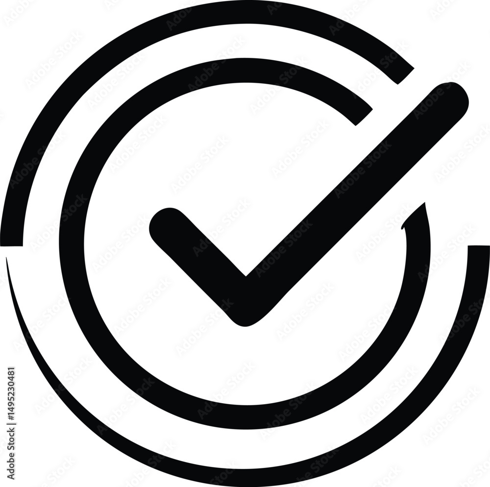 Poster minimalist checkmark logo design inside a circle outline with clean style
