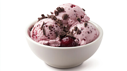 Creamy Cherry ice cream. Delicious cherry ice cream with chocolate flakes and cherry pieces.