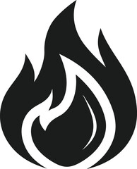 Minimalist abstract flame icon in black for logo design and branding