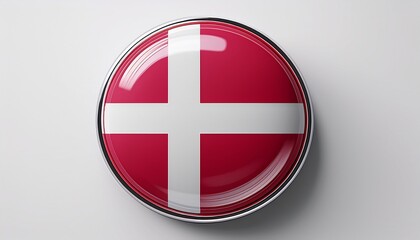 Obraz premium Runder Button mit Flagge von Dänemark – glänzend, 3D-Optik, isoliert auf Weiß