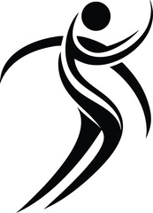 Abstract human figure in motion made from curved lines silhouette logo design