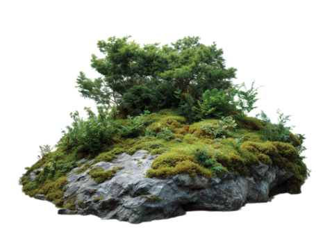 Stone Rock Landscape: A resilient landscape thrives on a sturdy rock, showcasing the beauty of nature, featuring a diverse combination of flourishing greenery