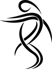 Abstract human figure in motion composed of curved lines logo design
