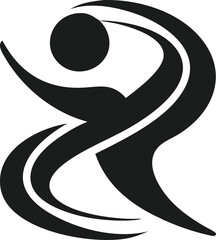 Abstract human silhouette in motion created from elegant curved lines logo design