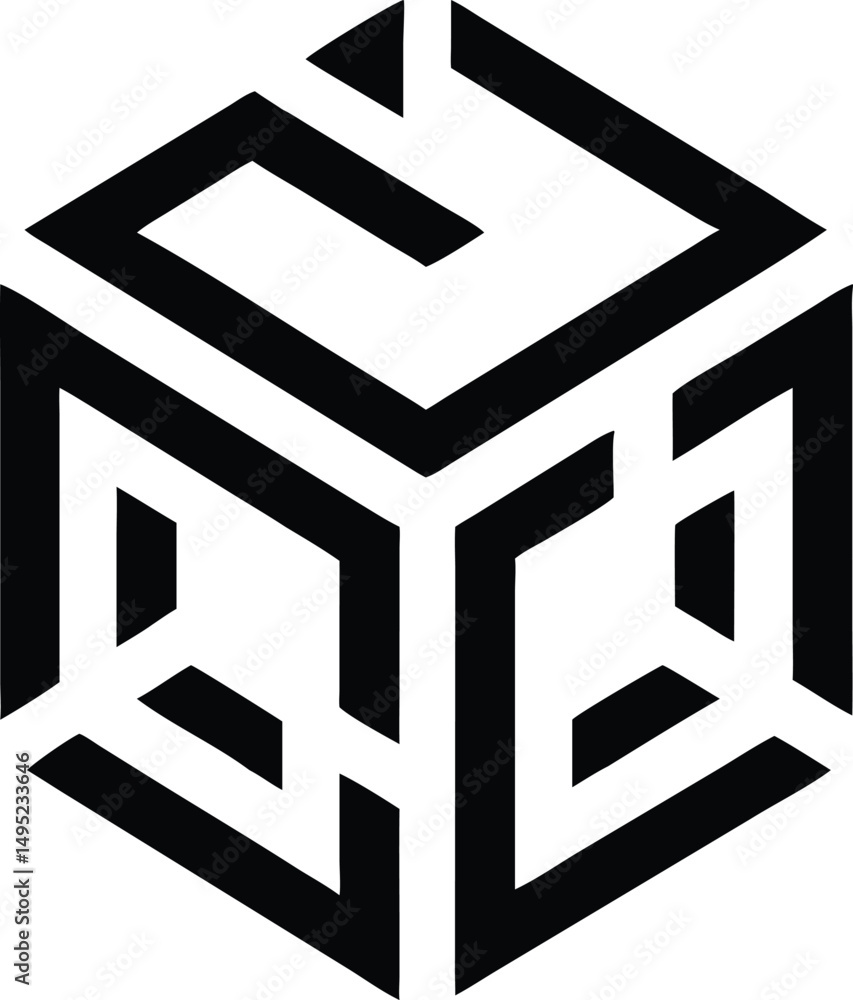 Poster abstract cube logo design with sharp lines and symmetry for branding