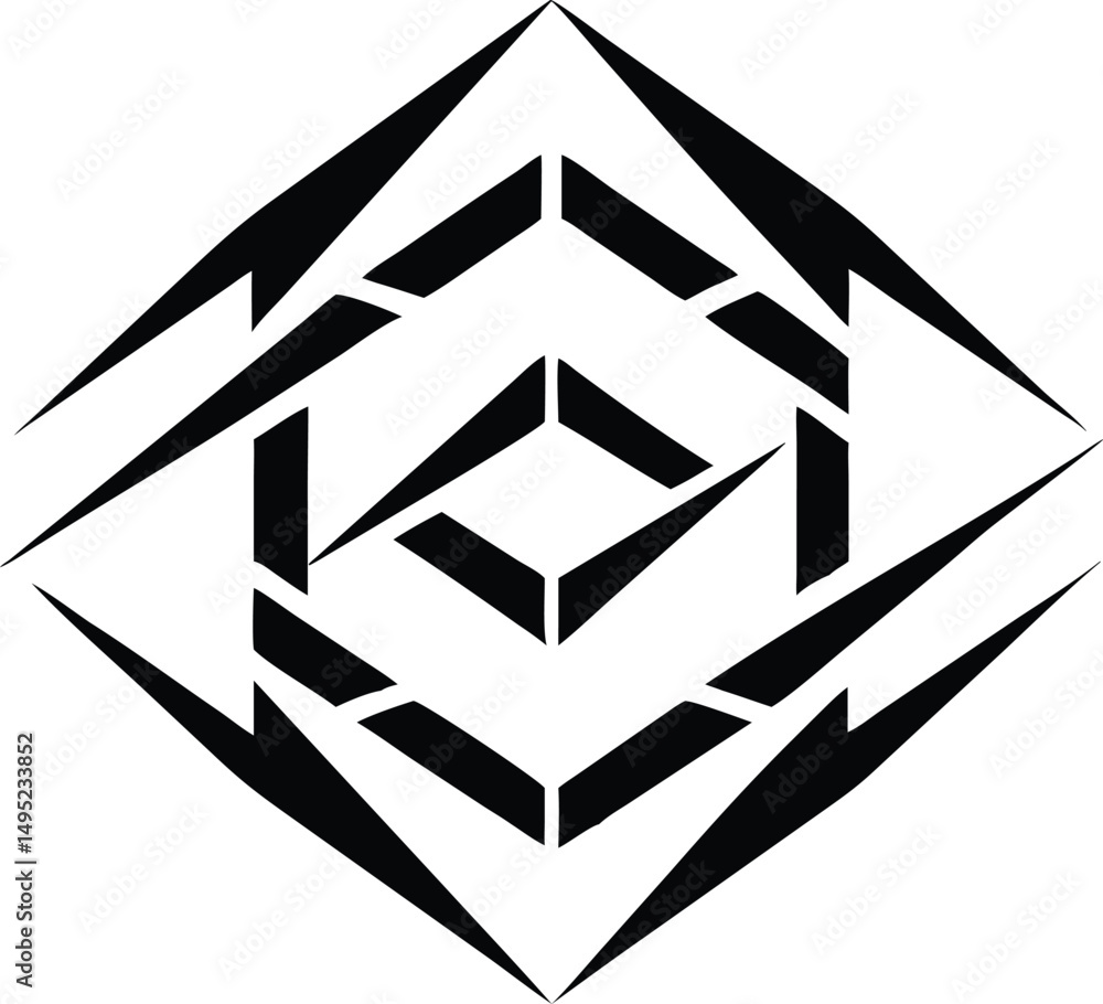 Poster abstract cube logo with sharp geometric lines and symmetrical design