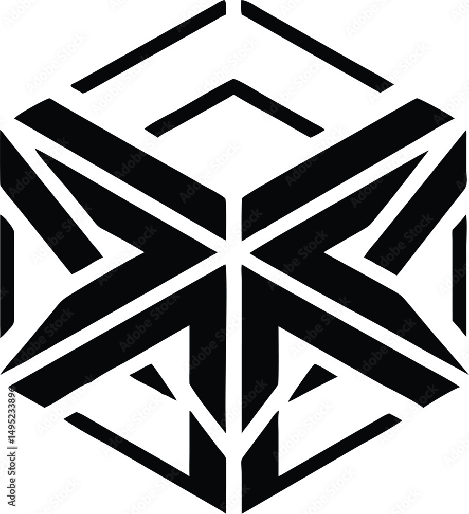Poster abstract cube logo design with sharp lines and symmetrical elements