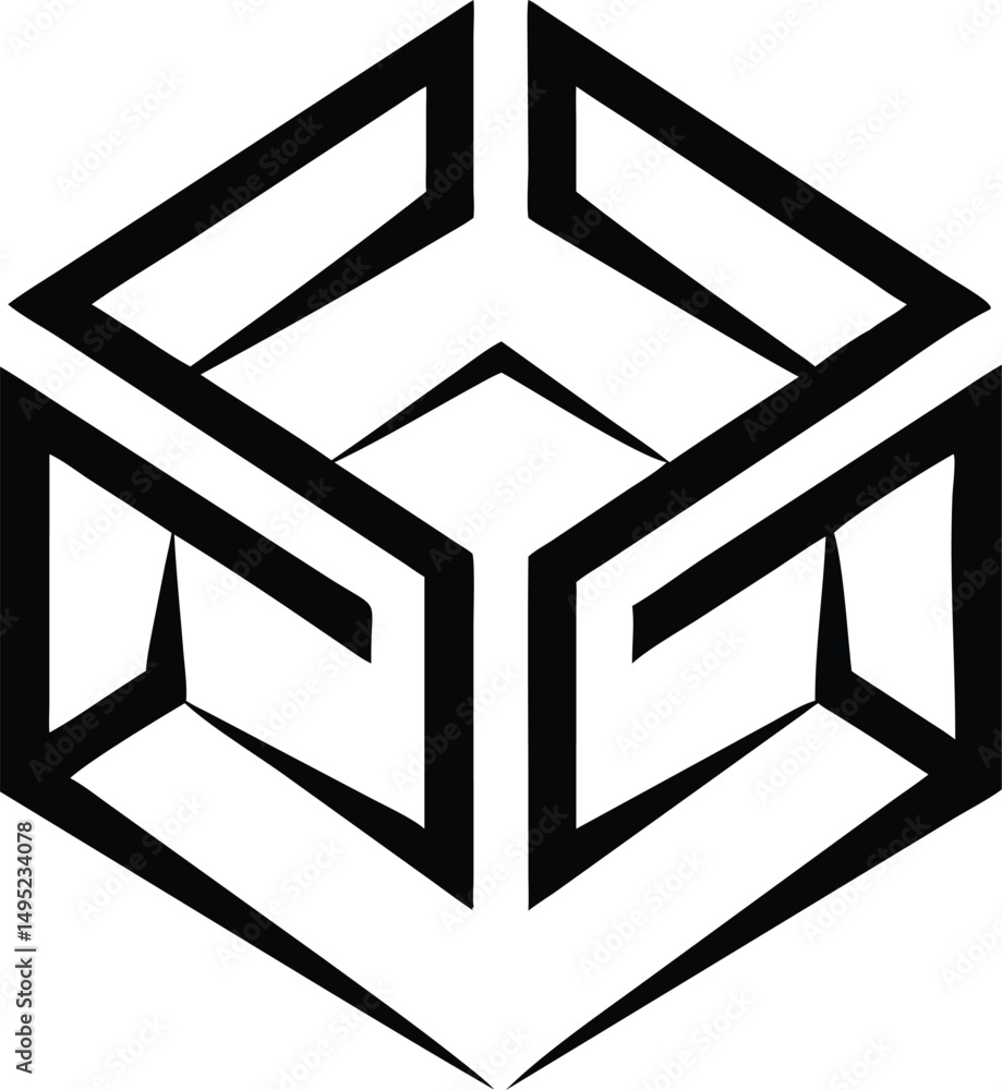 Poster abstract cube logo design with sharp lines and symmetrical structure