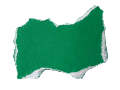 Pieces of torn or cut green paper, design elements isolated on transparent background.