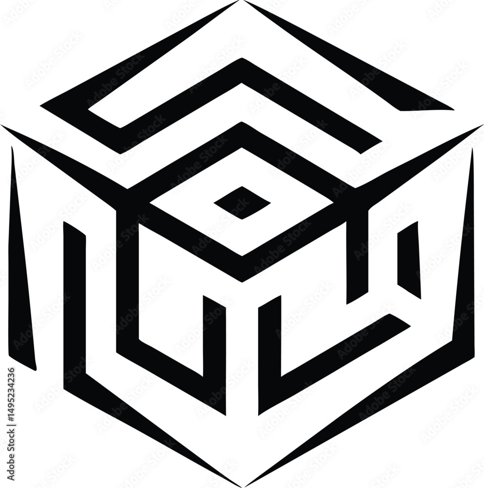 Poster abstract cube logo design with sharp lines and symmetrical composition