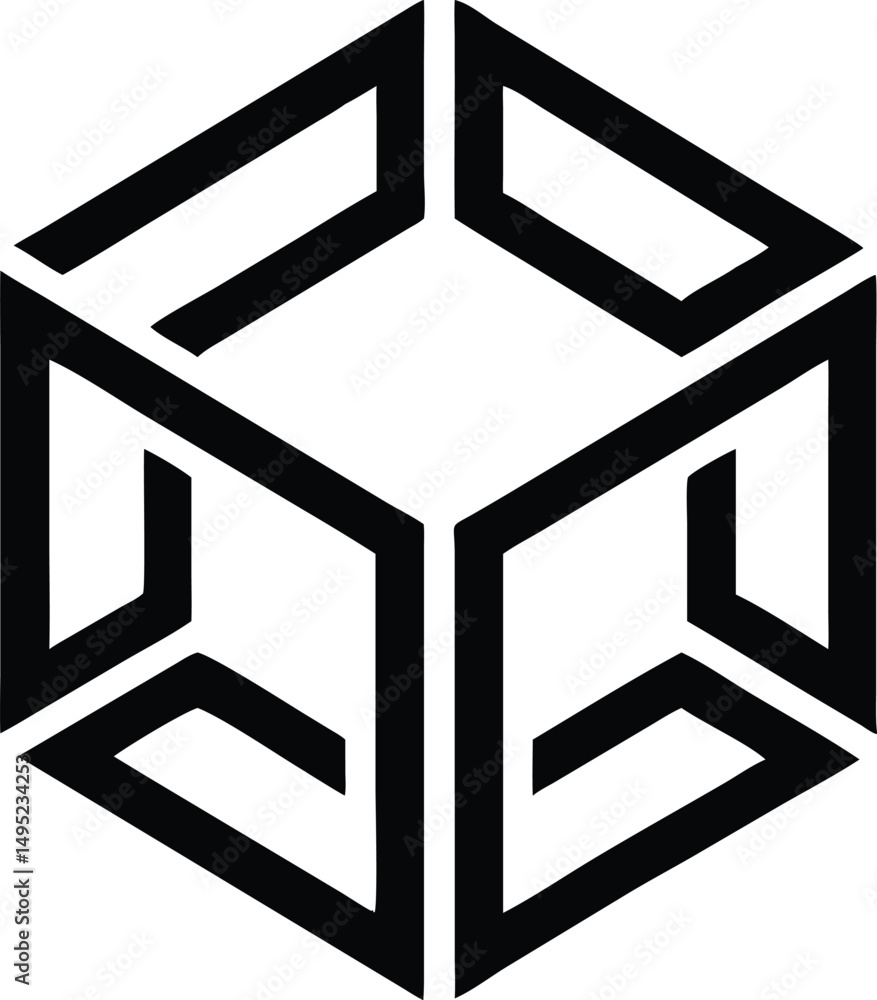 Poster abstract cube logo design with sharp lines and symmetrical gray color
