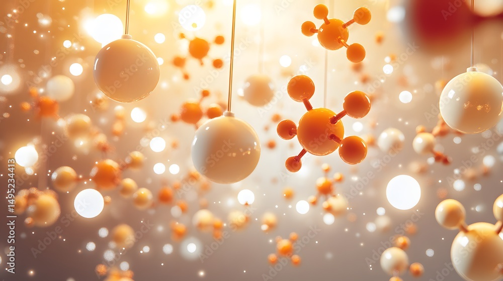 Poster floating molecular structures in a luminous, glowing display.