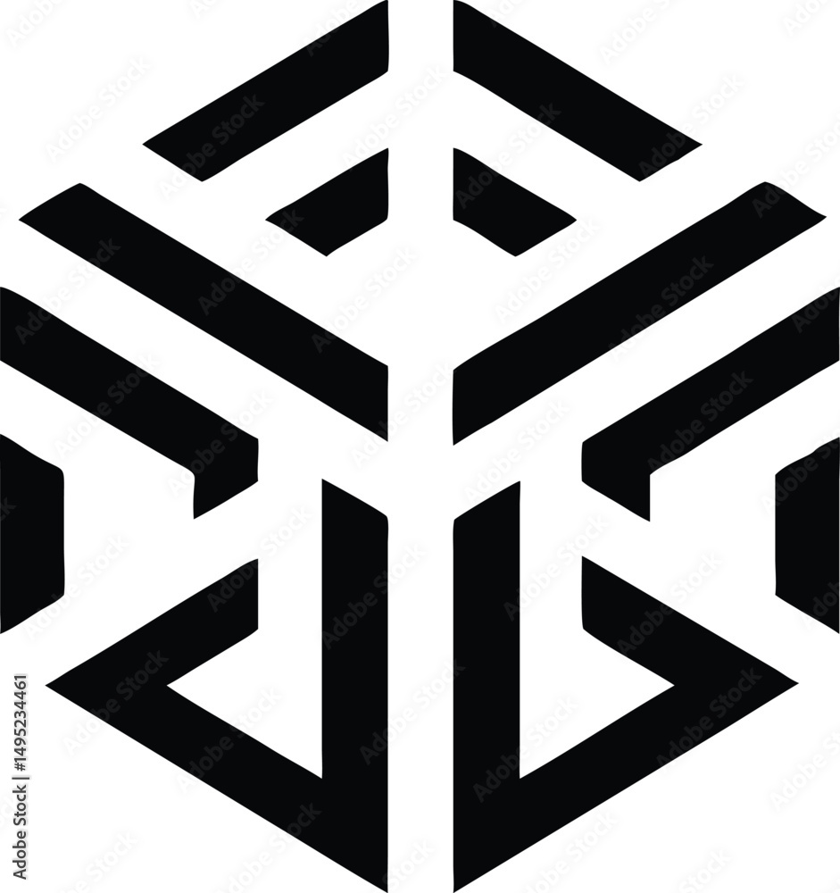 Poster abstract cube logo design with sharp lines and symmetrical composition