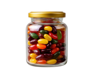 Glass jar filled with colorful jelly beans arranged beautifully to showcase their bright and fun appearance perfect for candy lovers and parties PNG Transparent Background