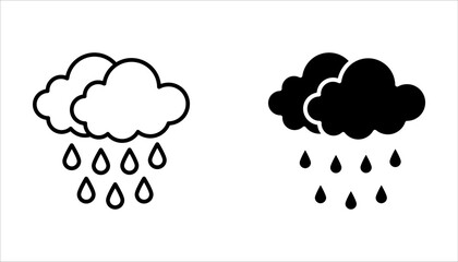 Rain icon set, Cloud signs, Storm weather symbol, Raindrop symbols, illustration isolated on white background.