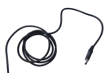 Black wire cable of usb and adapter isolated on white background with clipping path.Electronic Connector.Selection focus.