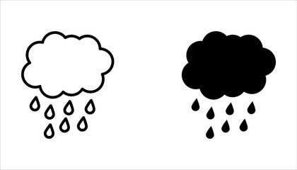 Rain icon set, Cloud signs, Storm weather symbol, Raindrop symbols, illustration isolated on white background.