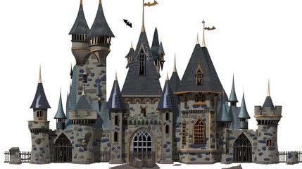 Fototapeta premium Enchanting Cartoon Halloween Castle Clipart: Whimsical, Spooky & Playful Illustrations for Festive Designs, Party Decor, and Digital Projects