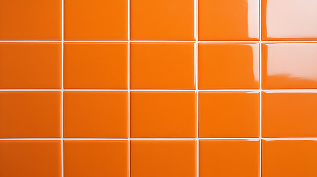 A vibrant orange tile background with a white grout pattern. The tiles have a glossy finish, creating a modern and clean aesthetic.