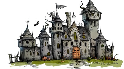 Obraz premium Enchanting Cartoon Halloween Castle Clipart: Whimsical, Spooky & Playful Illustrations for Festive Designs, Party Decor, and Digital Projects