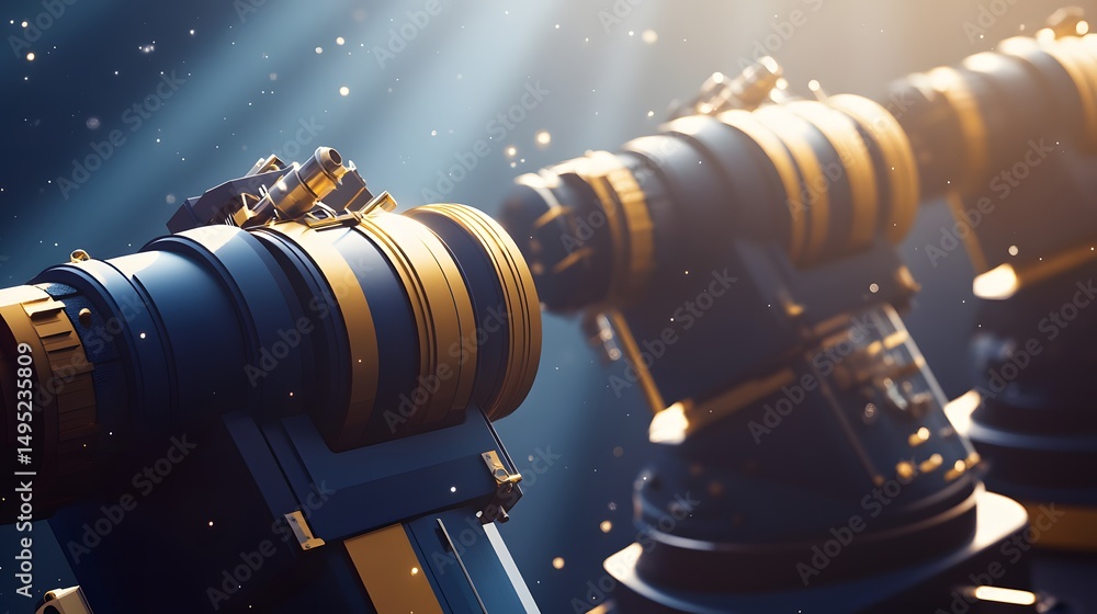 Poster close-up view of futuristic astronomical instruments.