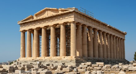 Obraz premium The majestic Parthenon, a symbol of ancient Greek architecture and history, in Athens.