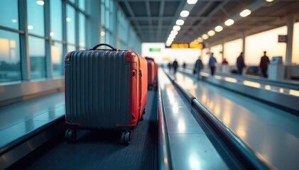 Fototapeta premium Oversized luggage on airport conveyor belt, waiting to be claimed , security, delayed luggage