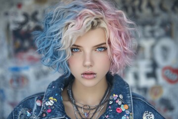 A nonbinary person in their 20s, characterized by their uniquely colored pastel hair that signifies their personal path, is an active advocate for gender equality and adopts a gender-neutral fashion