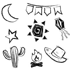 Xilogravura festa junina. São joão. Northeast brazilian cordel. set of doodles