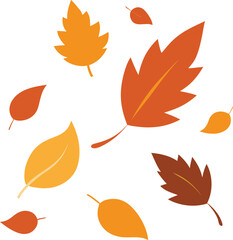 Falling Autumn Leaves Silhouette on White Background
